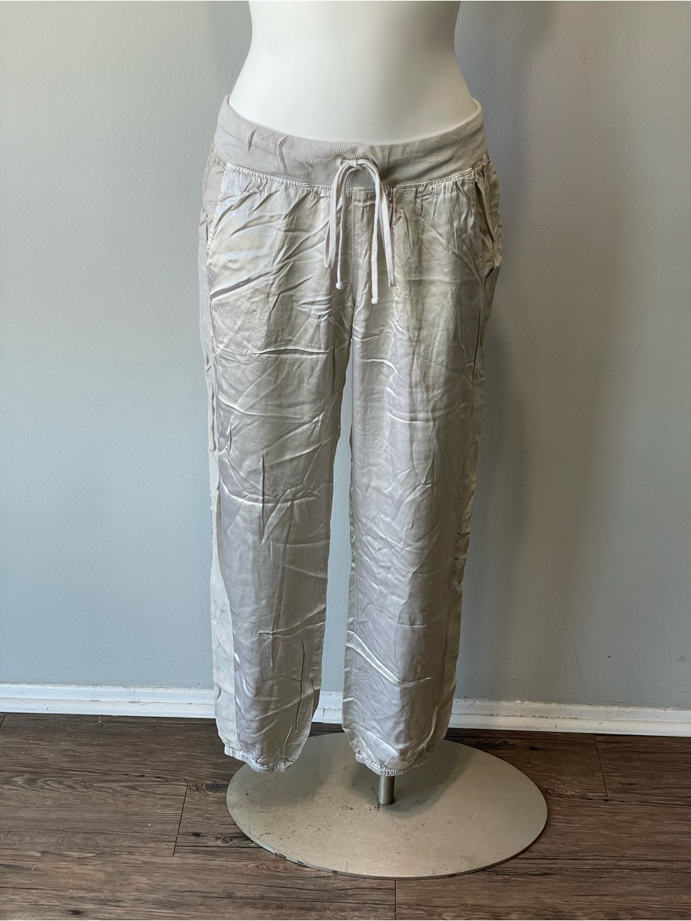 Hard Tail Light Beige Satin Drawstring Jogger Pants